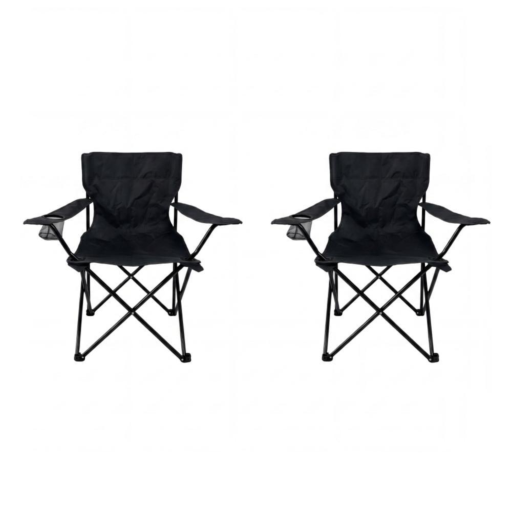 Set de 2 Sillas Plegable Camping Tanzania, Negro, con Portavasos