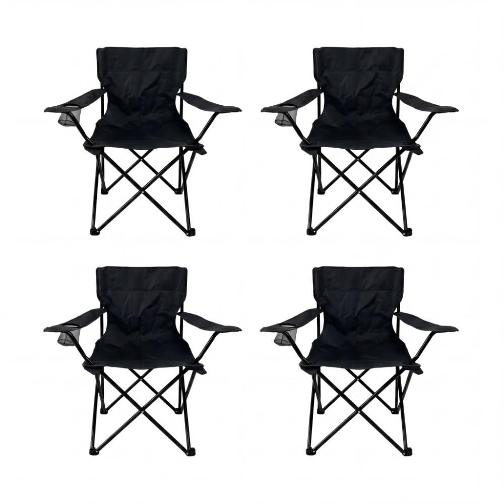 Set de 4 Sillas Plegable Camping Tanzania, Negro, con Portavasos