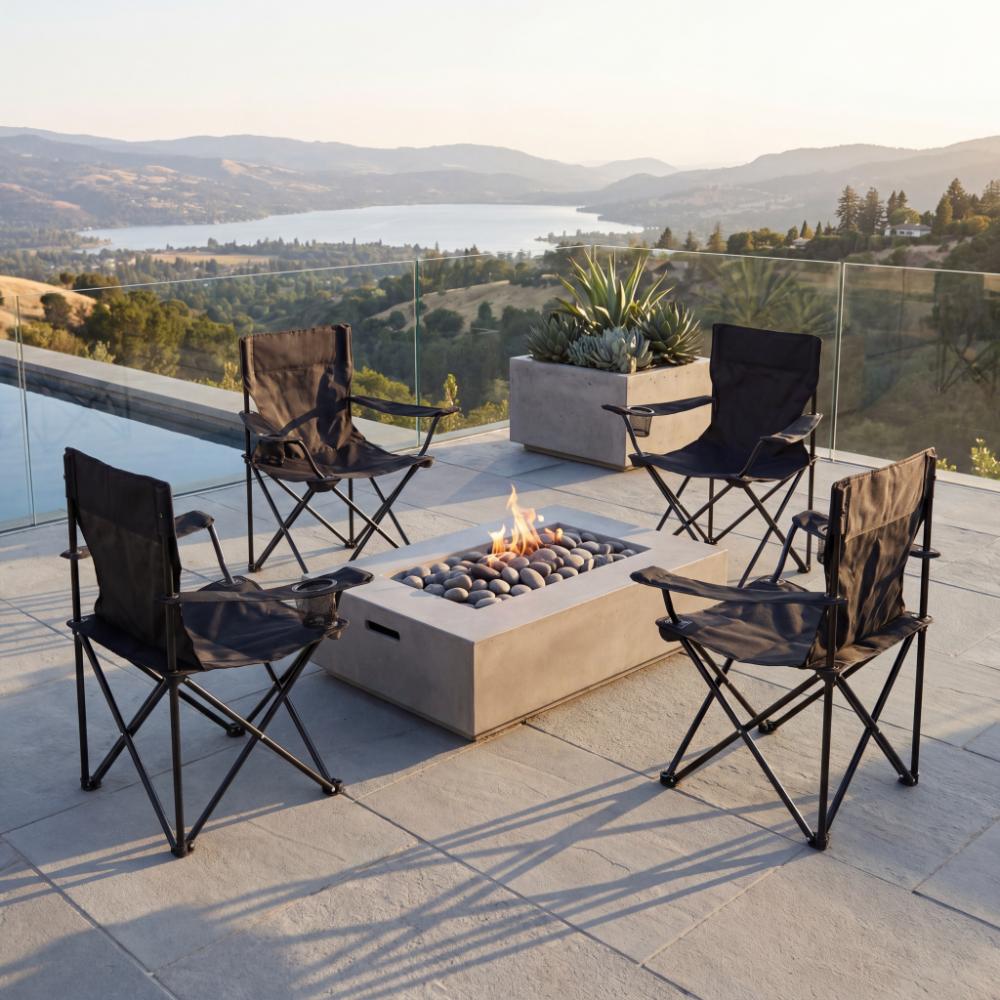 Set de 4 Sillas Plegable Camping Tanzania, Negro, con Portavasos