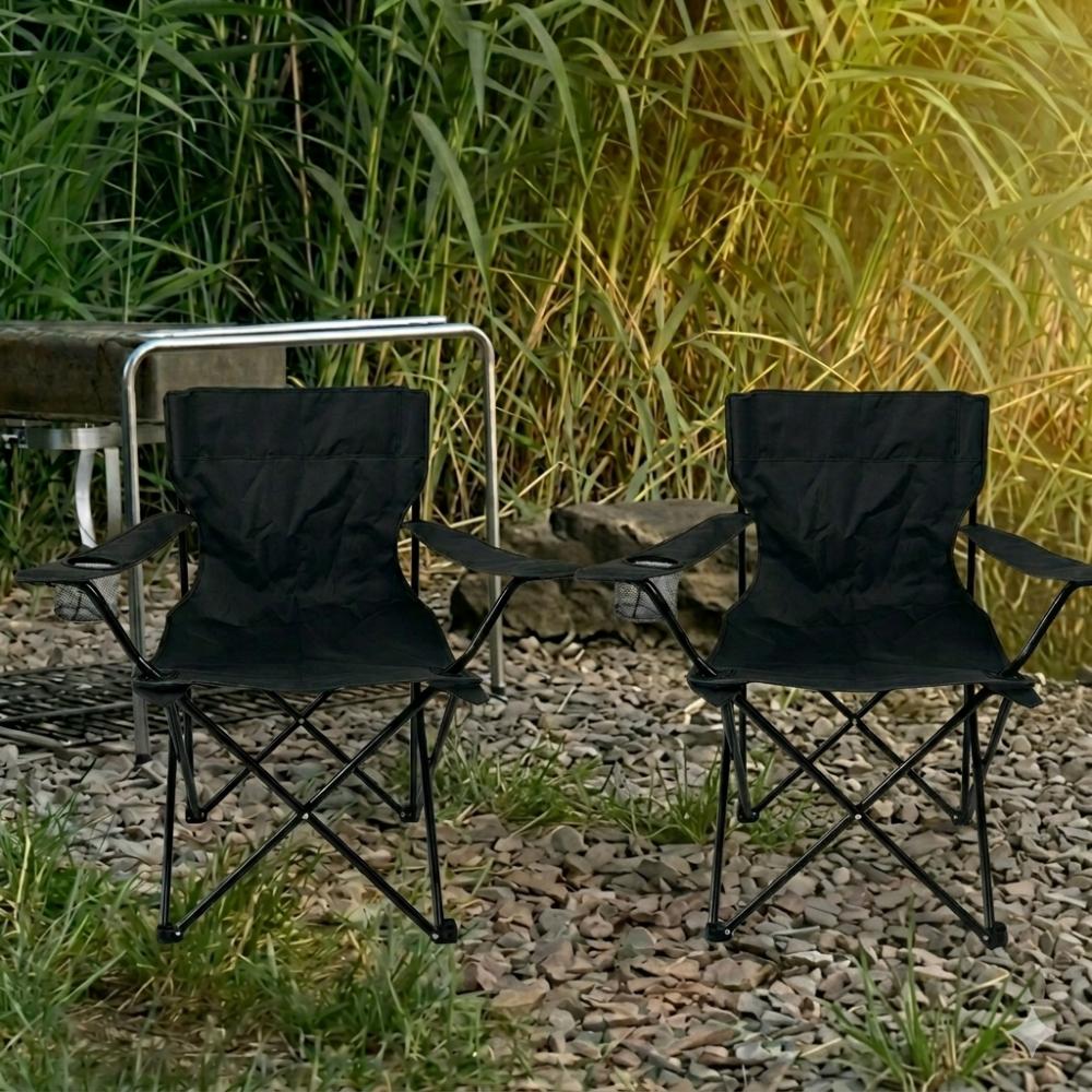 Silla Plegable Camping Tanzania, Negro, Con Portavasos