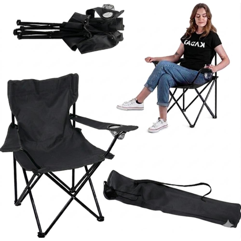 Silla Plegable Camping Tanzania, Negro, Con Portavasos