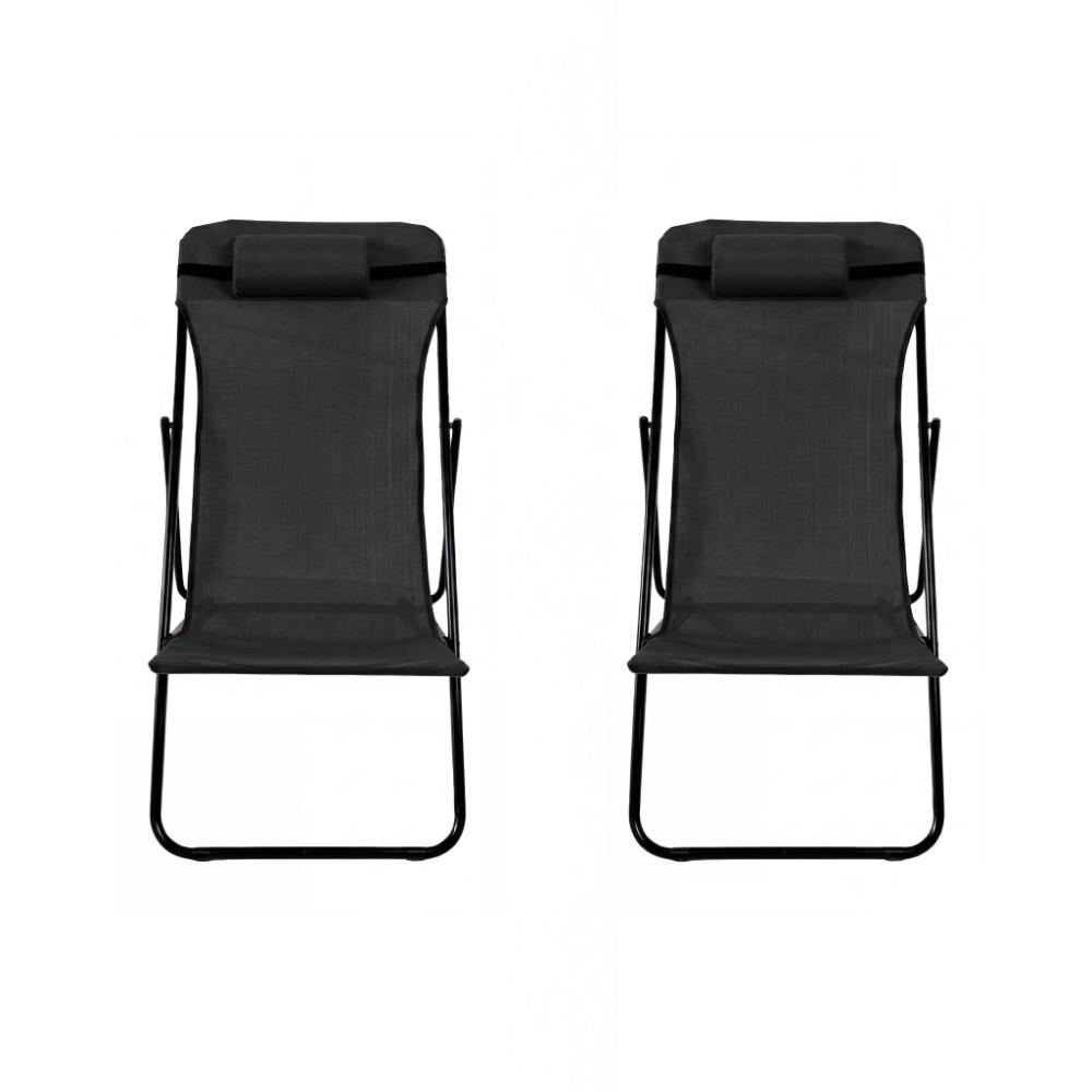 Set de 2 Sillas Plegable Reclinable Zambia, Negro, con Tres Posiciones