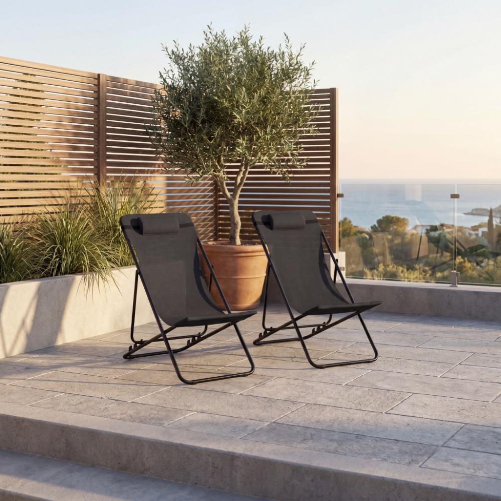 Set de 2 Sillas Plegable Reclinable Zambia, Negro, con Tres Posiciones