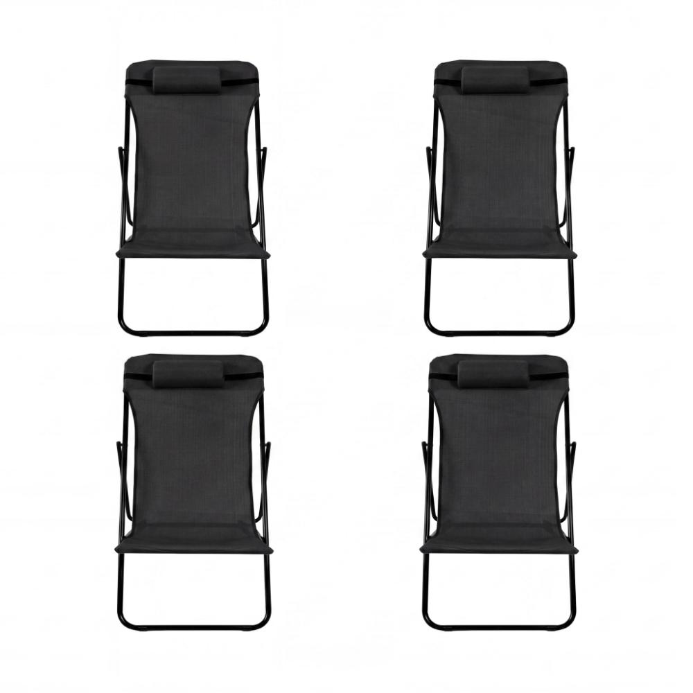 Set de 4 Sillas Plegable Reclinable Zambia, Negro, con Tres Posiciones