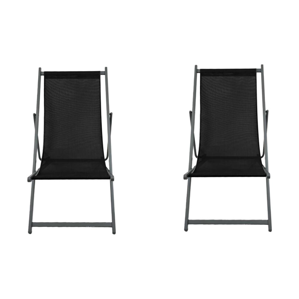 Set de 2 Sillas Plegable Reclinable Kenya, Negro, con Tres Posiciones