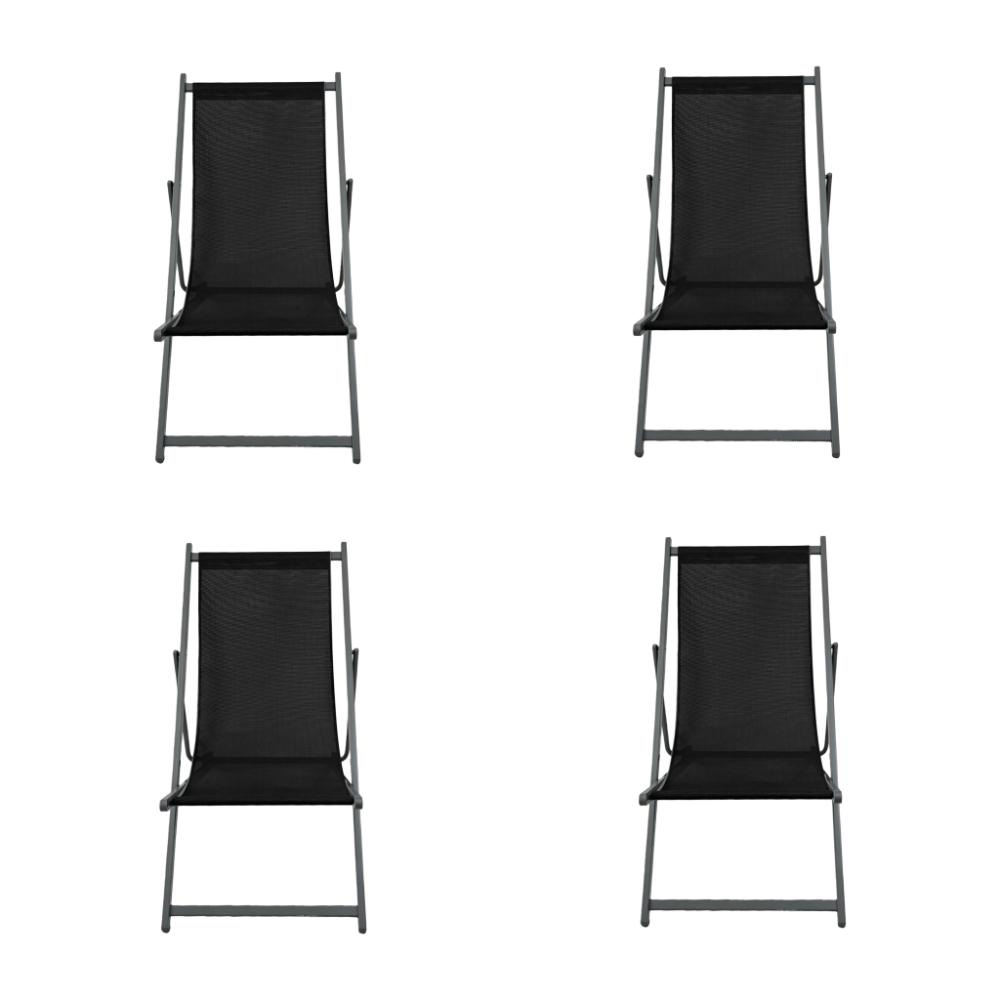 Set de 4 Sillas Plegable Reclinable Kenya, Negro, con Tres Posiciones