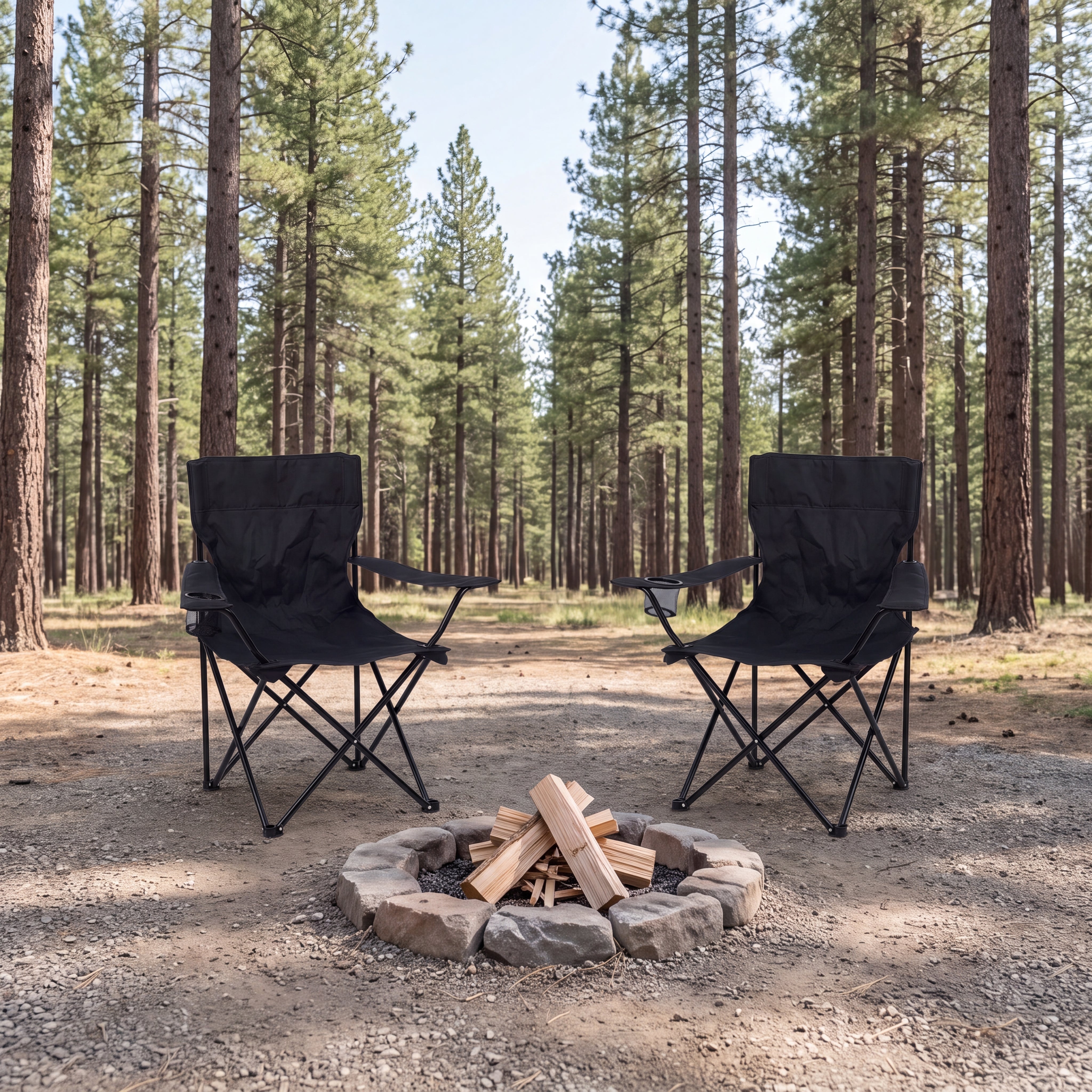 Set de 2 Sillas Plegable Camping Tanzania, Negro, con Portavasos