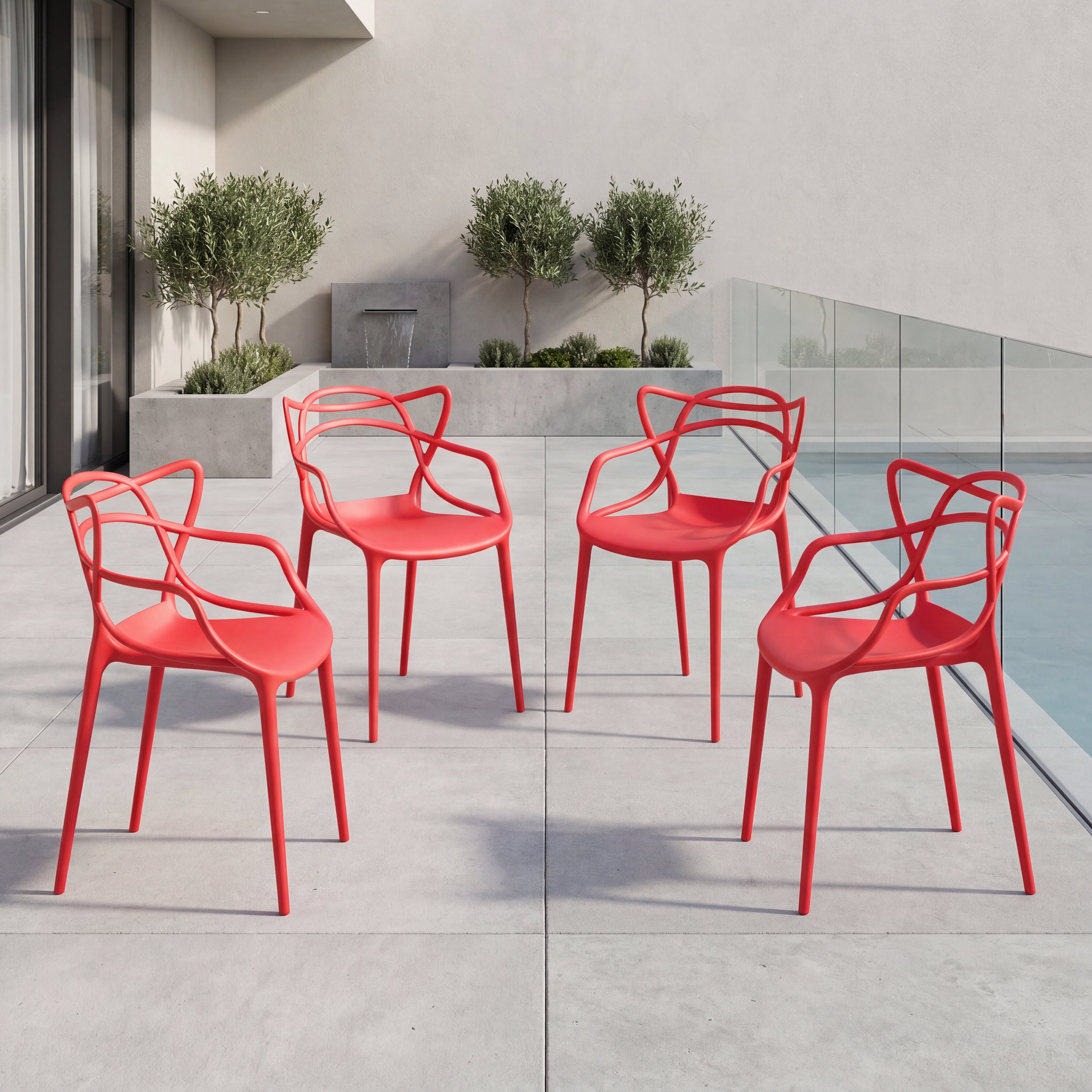 Silla Palermo, Color Rojo, Con espaldar y diseño Moderno X4