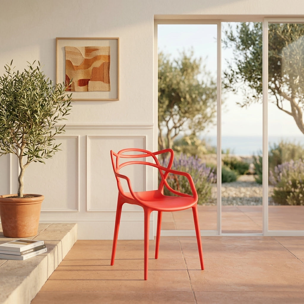 Silla Palermo, Color Rojo, Con espaldar y diseño Moderno X4