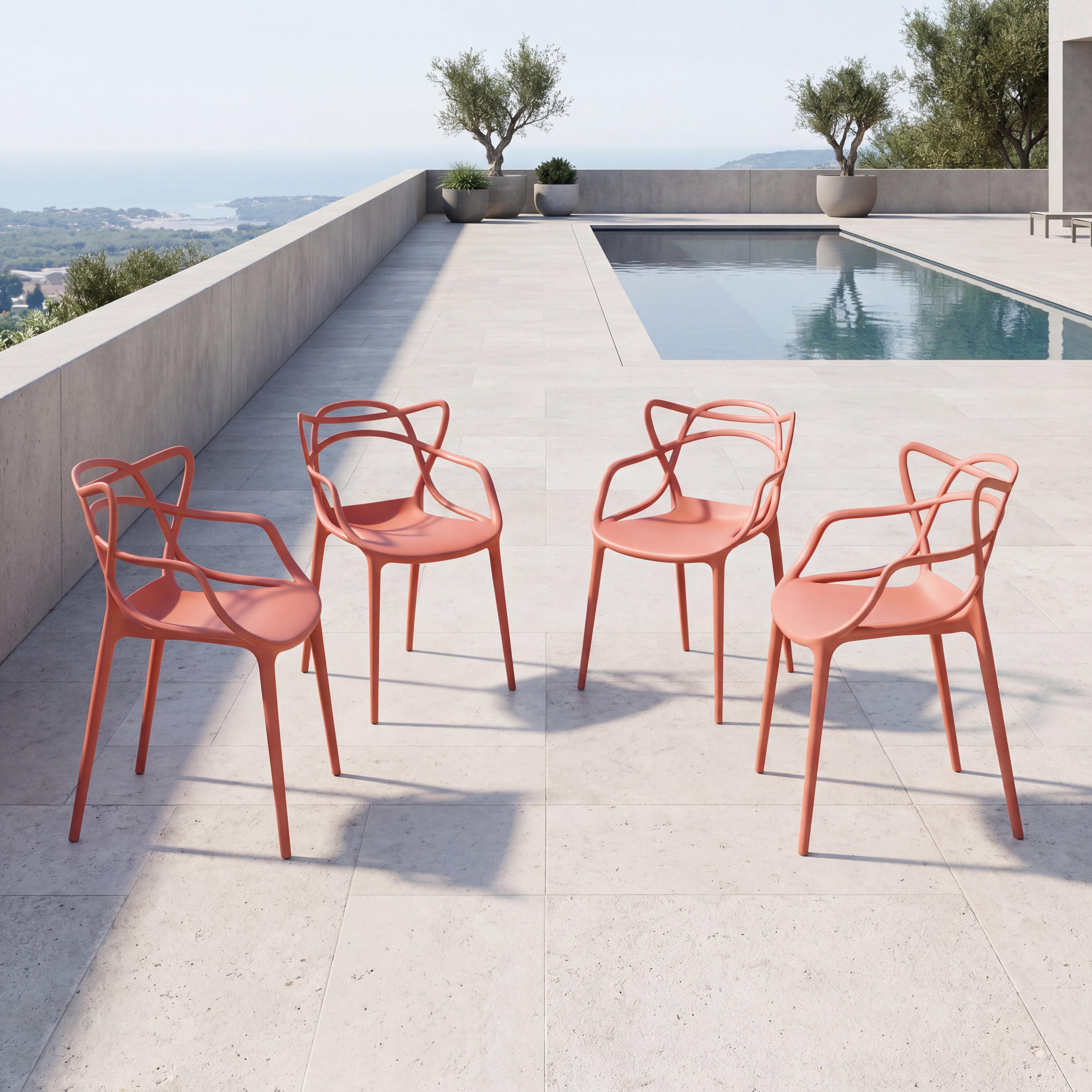 Silla Palermo, Color Terracota, Con espaldar y diseño Moderno X4