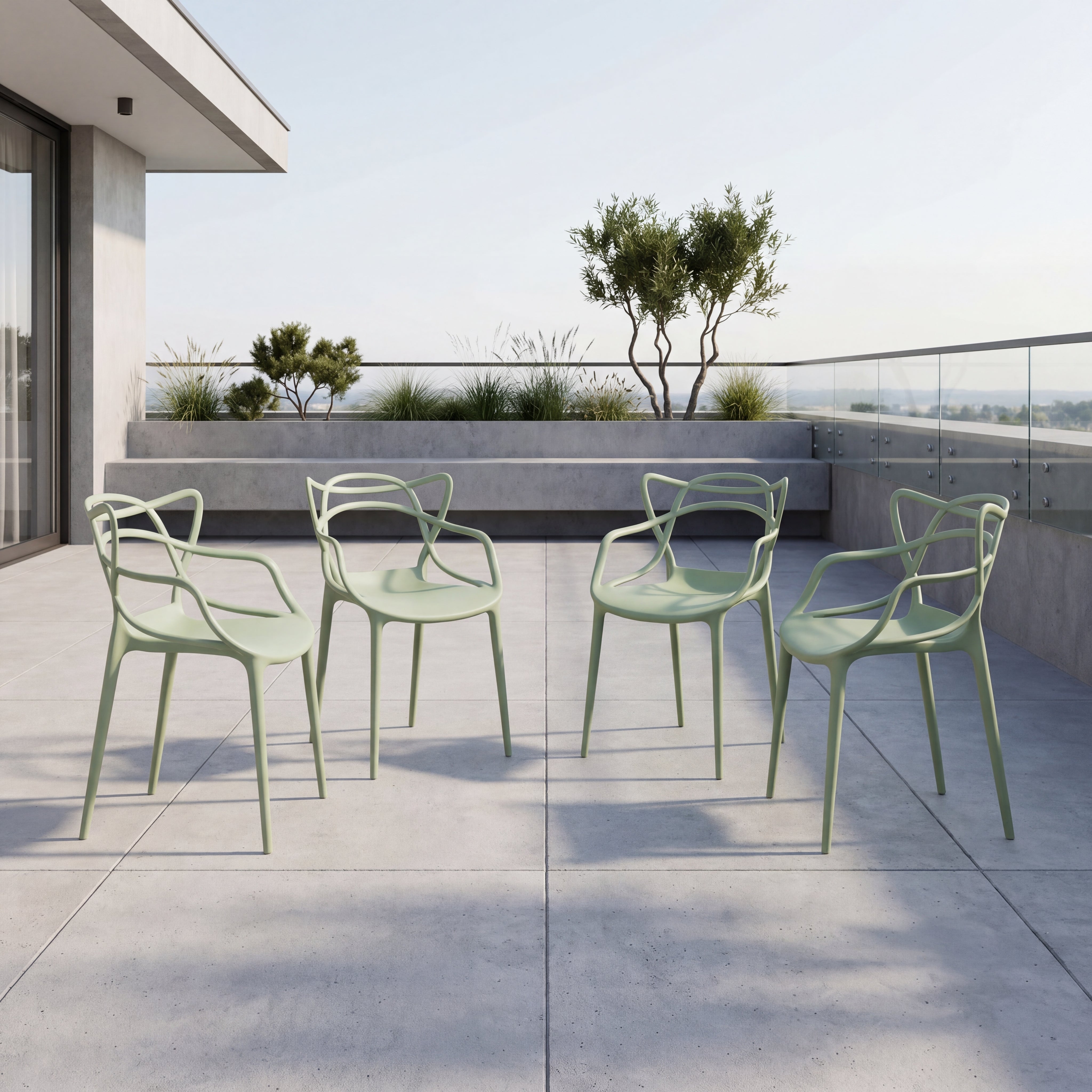 Silla Palermo, Verde Claro, Con espaldar y diseño Moderno X4
