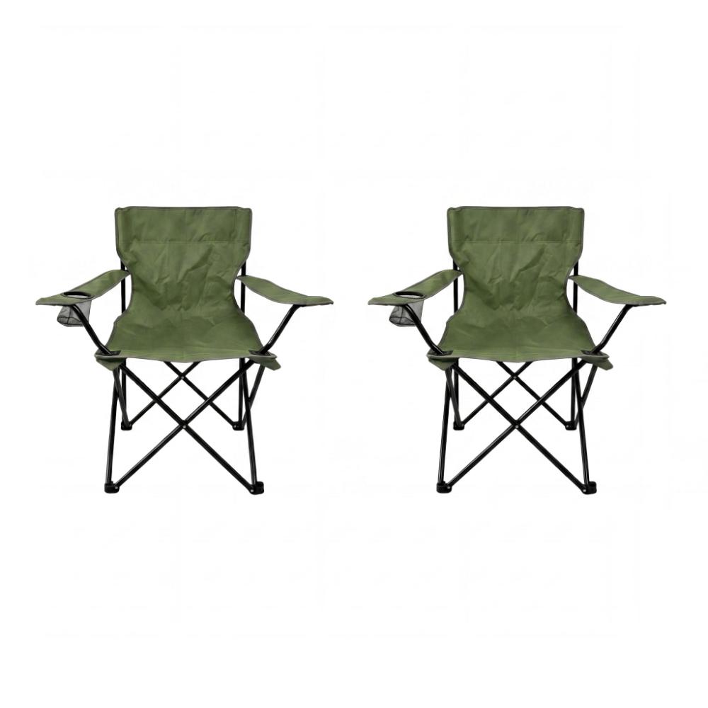 Set de 2 Sillas Plegable Camping Tanzania, Verde, con Portavasos