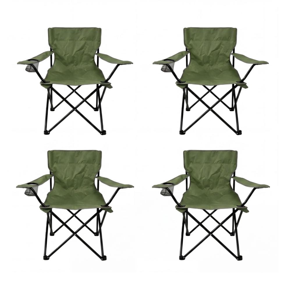 Set de 4 Sillas Plegable Camping Tanzania, Verde, con Portavasos