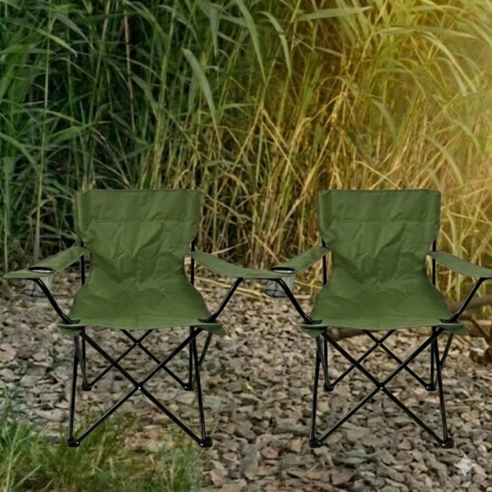 Set de 2 Sillas Plegable Camping Tanzania, Verde, con Portavasos