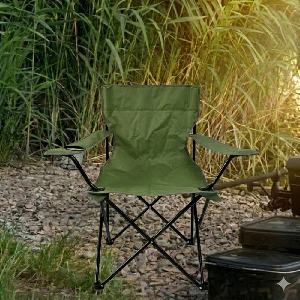 Set de 4 Sillas Plegable Camping Tanzania, Verde, con Portavasos