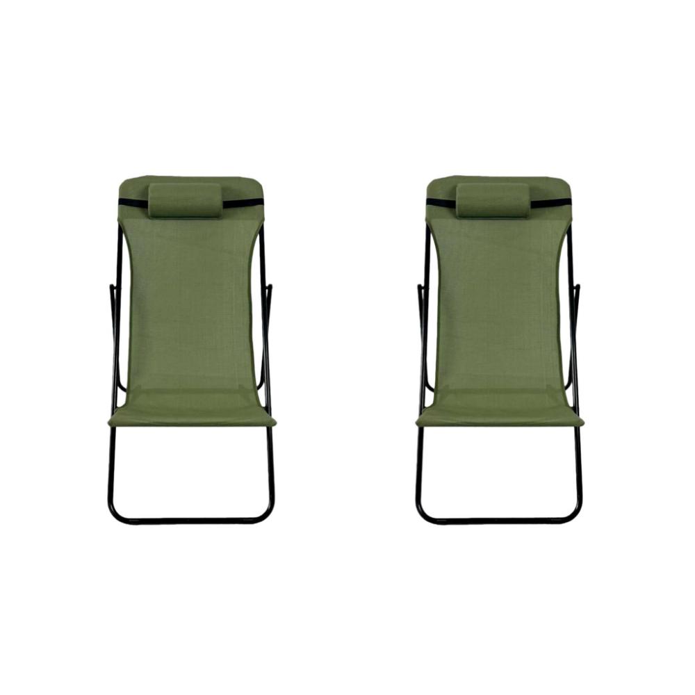 Set de 2 Sillas Plegable Reclinable Zambia, Verde, con Tres Posiciones