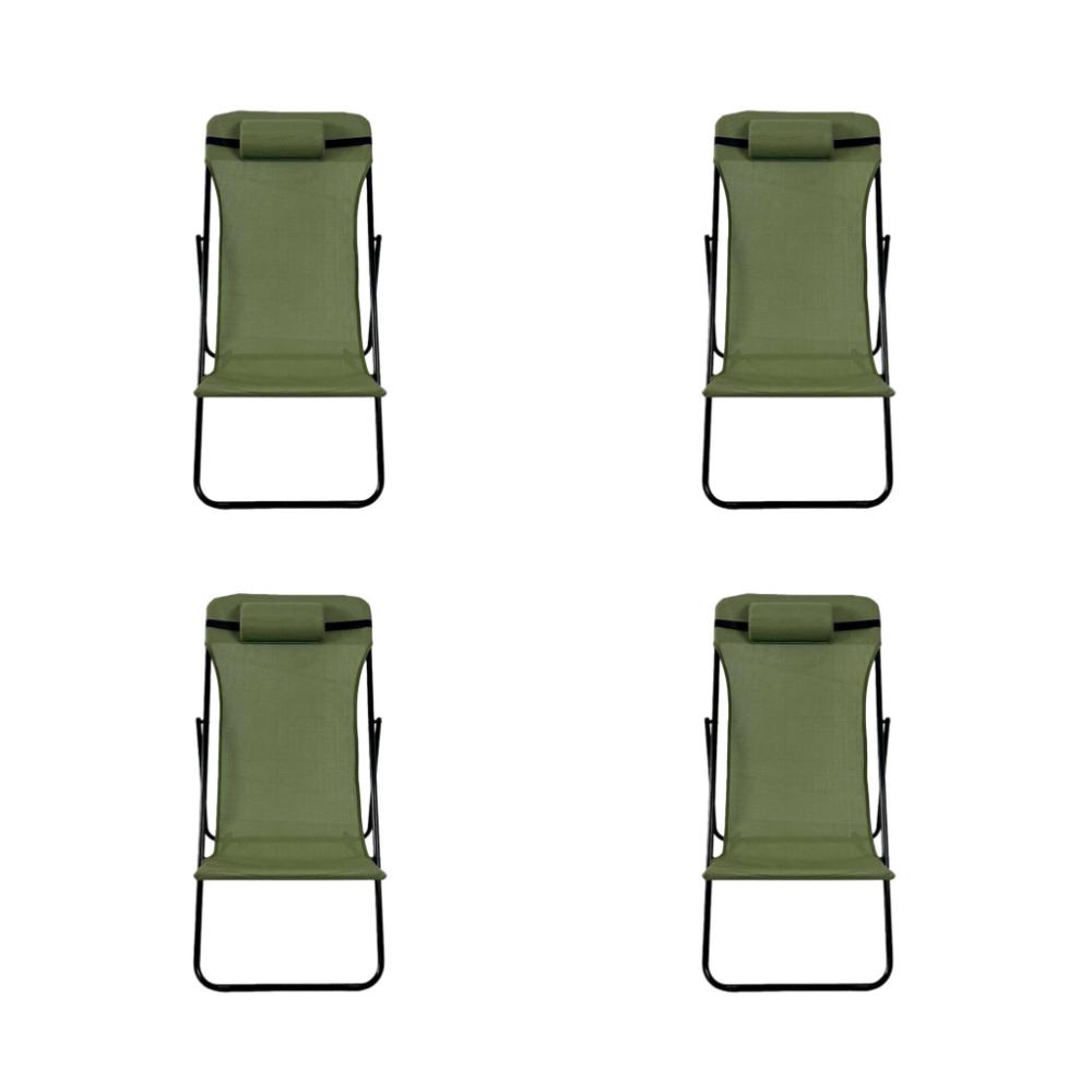 Set de 4 Sillas Plegable Reclinable Zambia, Verde, con Tres Posiciones