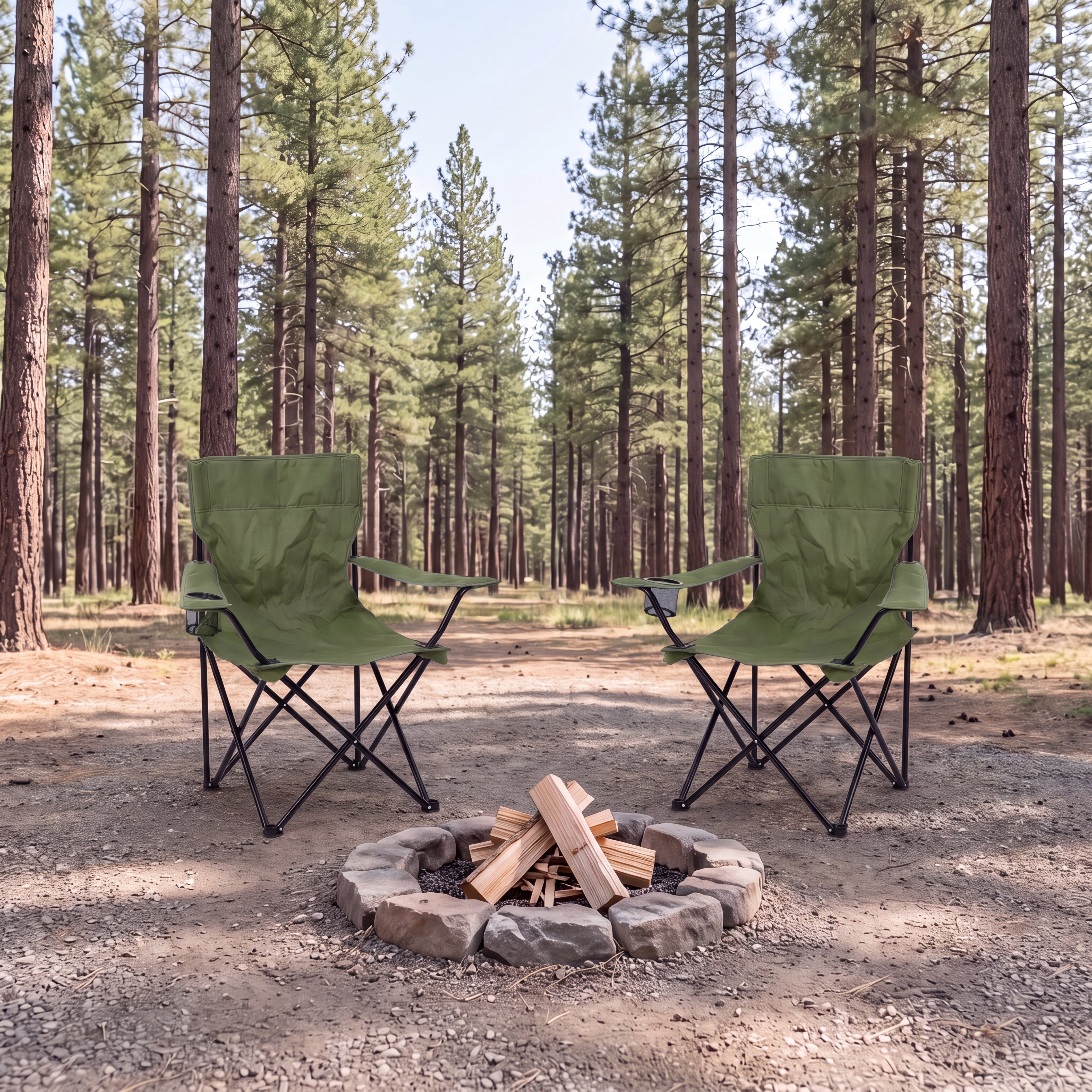 Set de 2 Sillas Plegable Camping Tanzania, Verde, con Portavasos