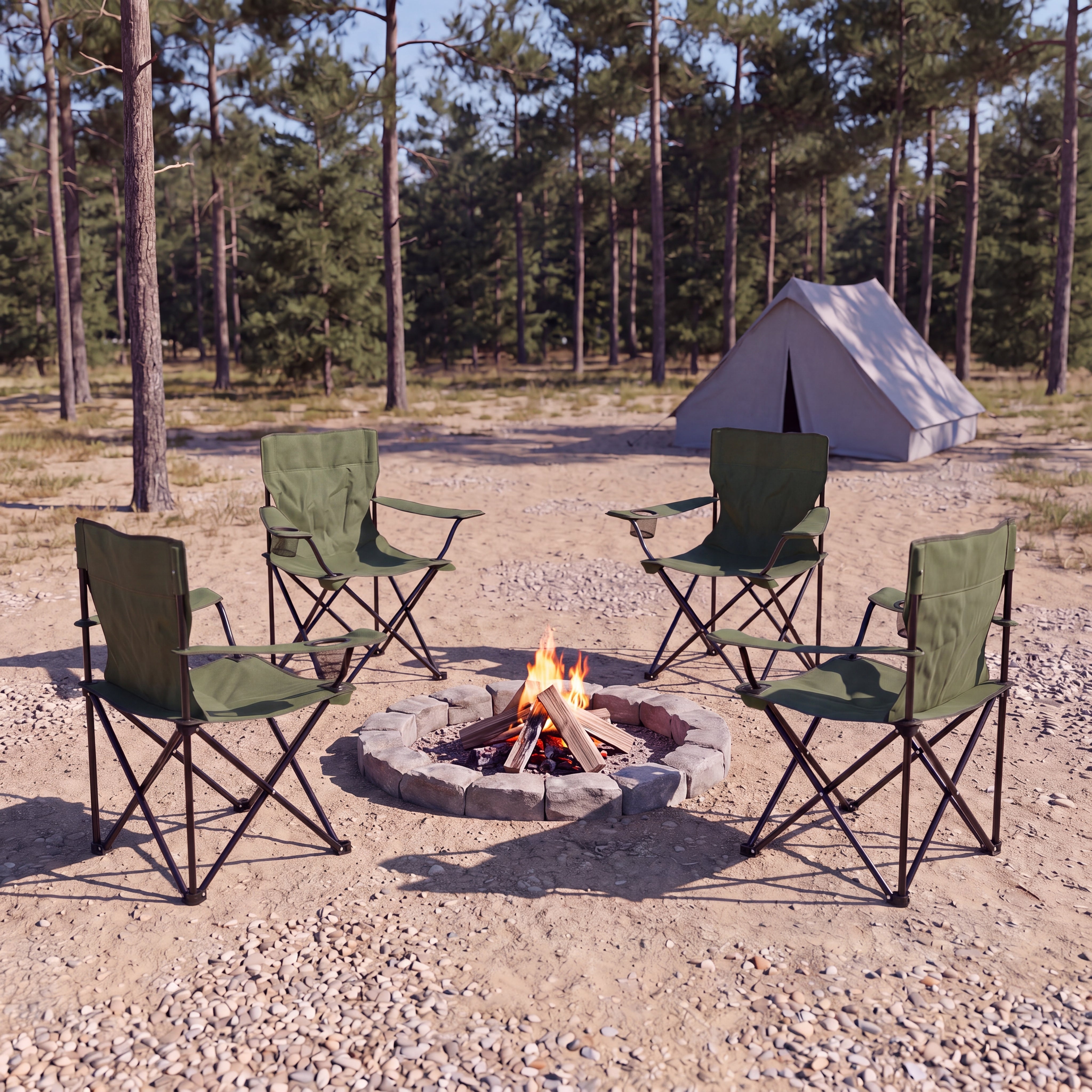 Set de 4 Sillas Plegable Camping Tanzania, Verde, Incluye Bolsa de Transporte