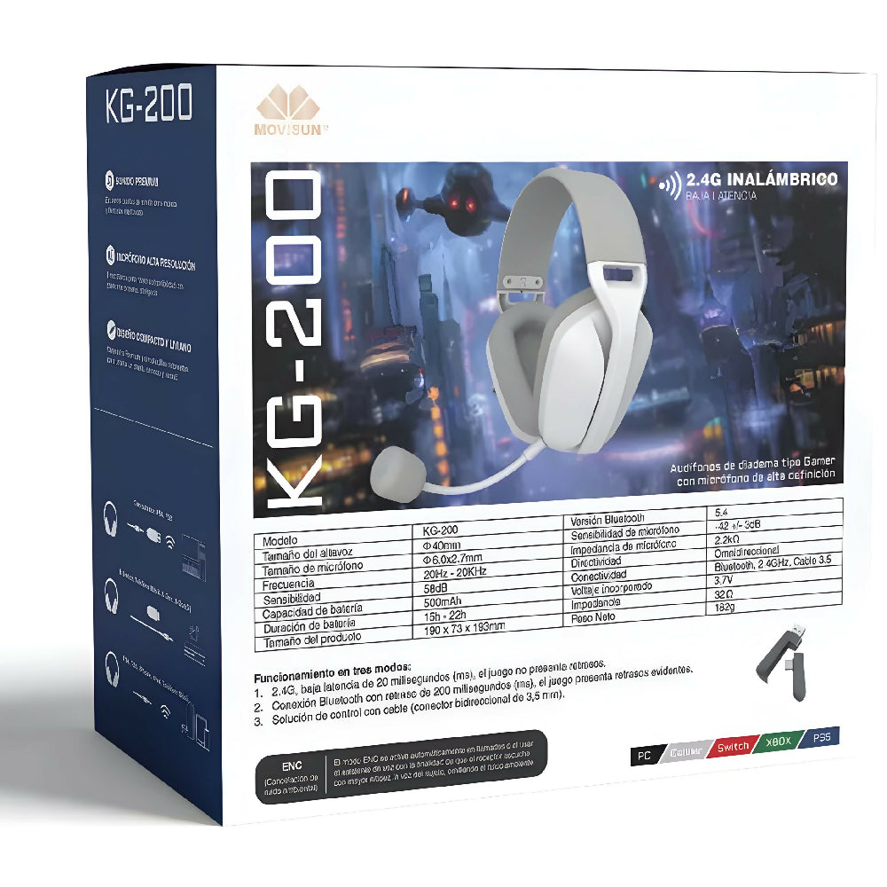 Audífonos Bluetooth Inalámbrico Movisun KG-200 Y Bajos Potentes