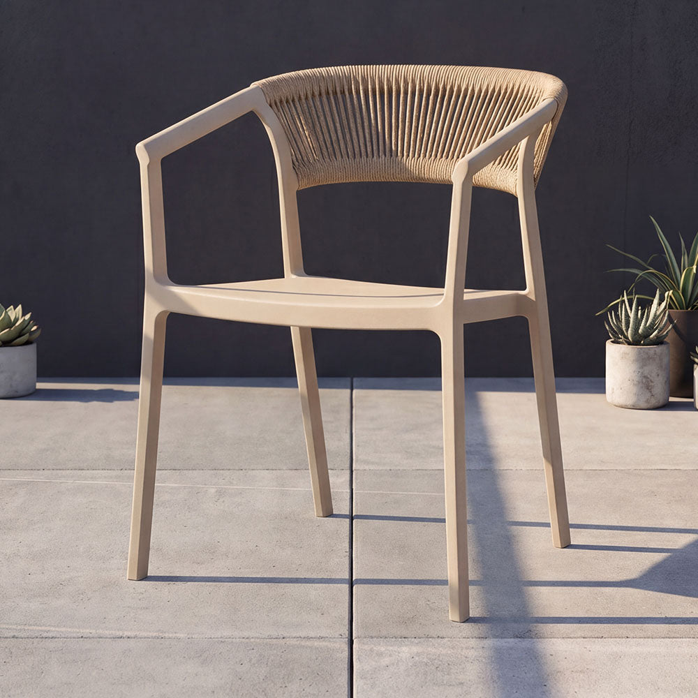 Silla Bali, Taupe, Con espaldar en cuerdas y diseño Moderno