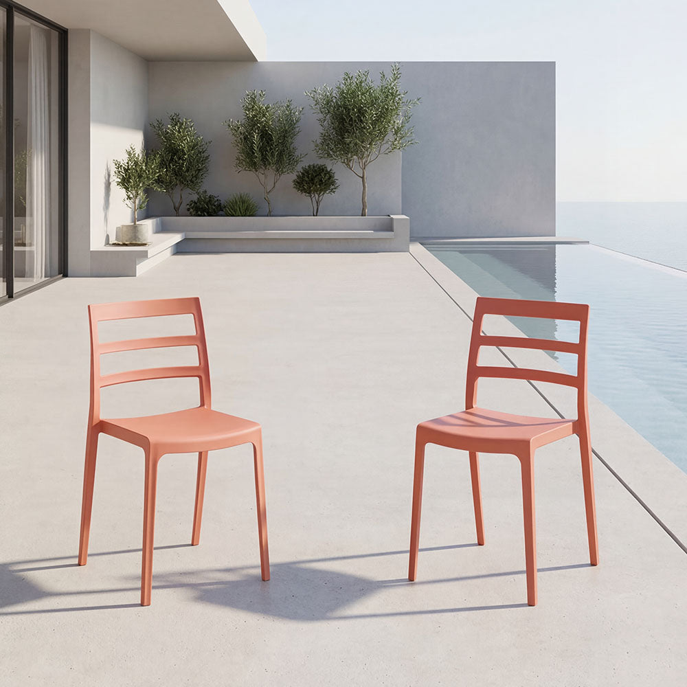 Set de 2 Sillas New York, Terracota, con Espaldar en Líneas y Diseño Minimalista