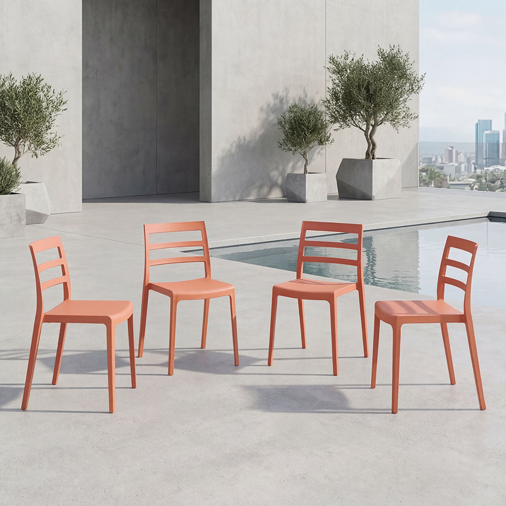 Set de 4 Sillas New York, Terracota, con Espaldar en Líneas y Diseño Minimalista