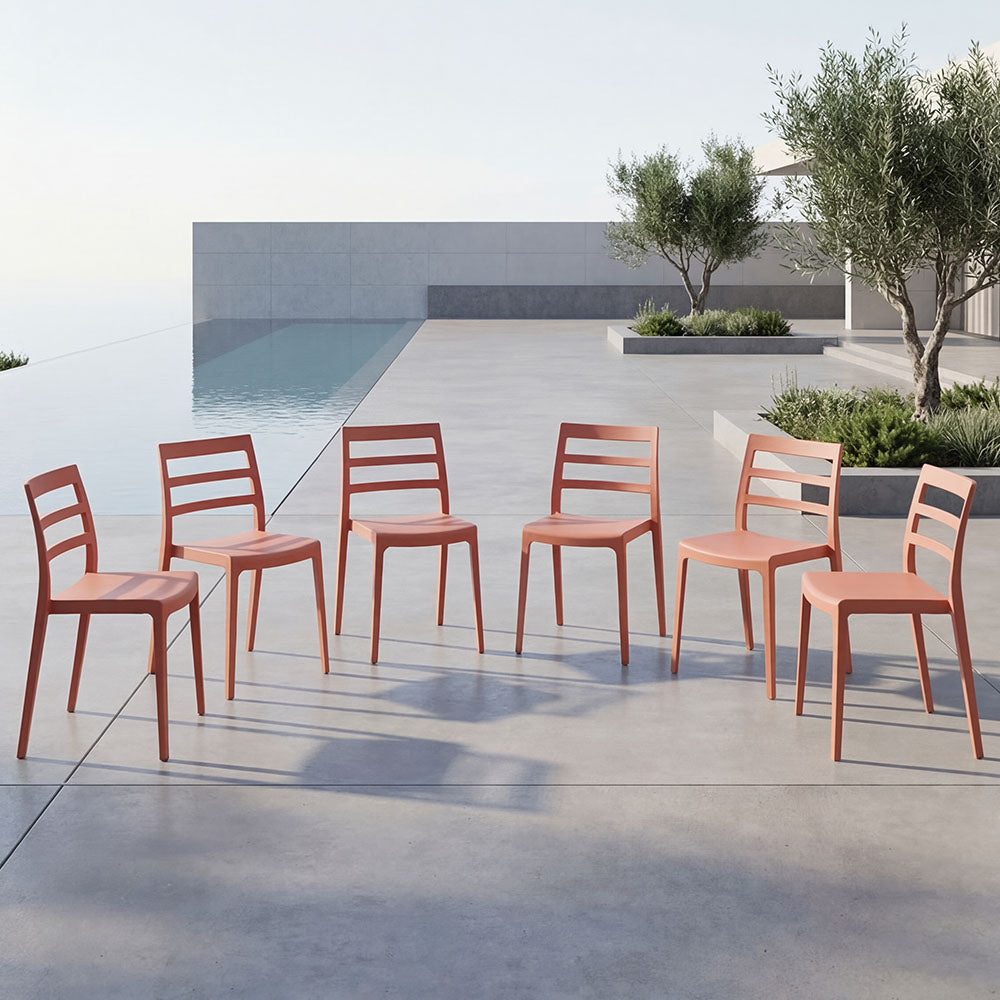 Set de 6 Sillas New York, Terracota, con Espaldar en Líneas y Diseño Minimalista