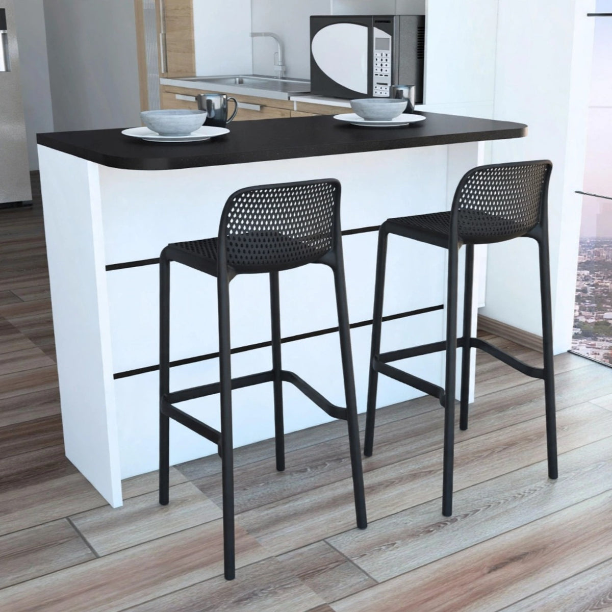 Combo Nuna, Incluye Barra de Cocina y 2 Sillas para Bar Color Negro