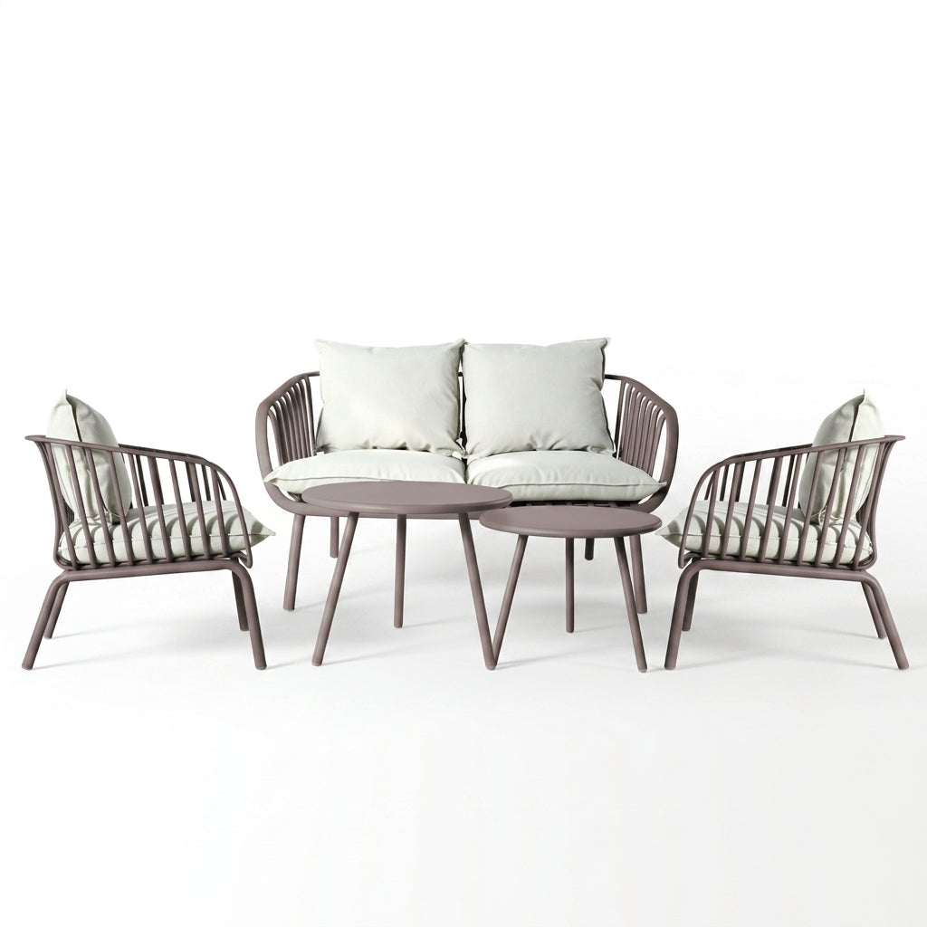 Sala de Exterior Sorrento, Color Taupe, con Cojines Beige, 4 Piezas