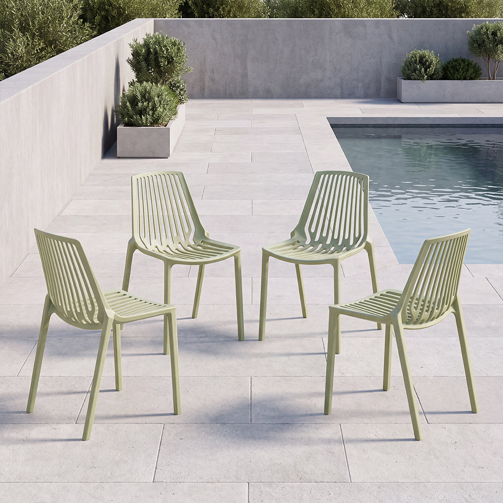 Set de 4 Sillas Tanger, Verde Olivo, con Espaldar y Diseño Moderno