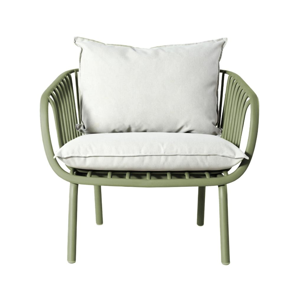 Sala de Exterior Sorrento, Verde Olivo, Con Cojines Beige, 4 Piezas