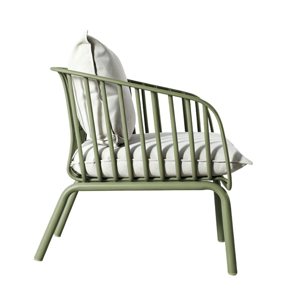 Sala de Exterior Sorrento, Verde Olivo, Con Cojines Beige, 4 Piezas