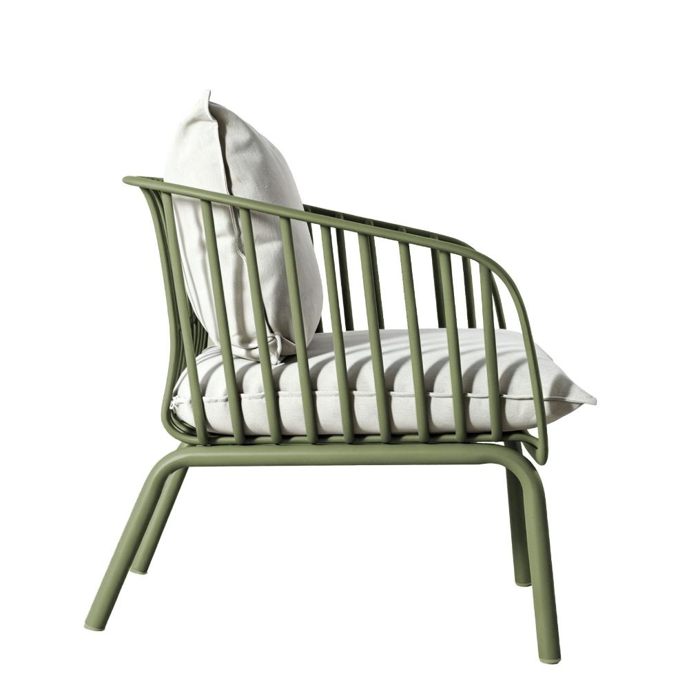 Sala de Exterior Sorrento, Verde Olivo, Con Cojines Beige, 4 Piezas