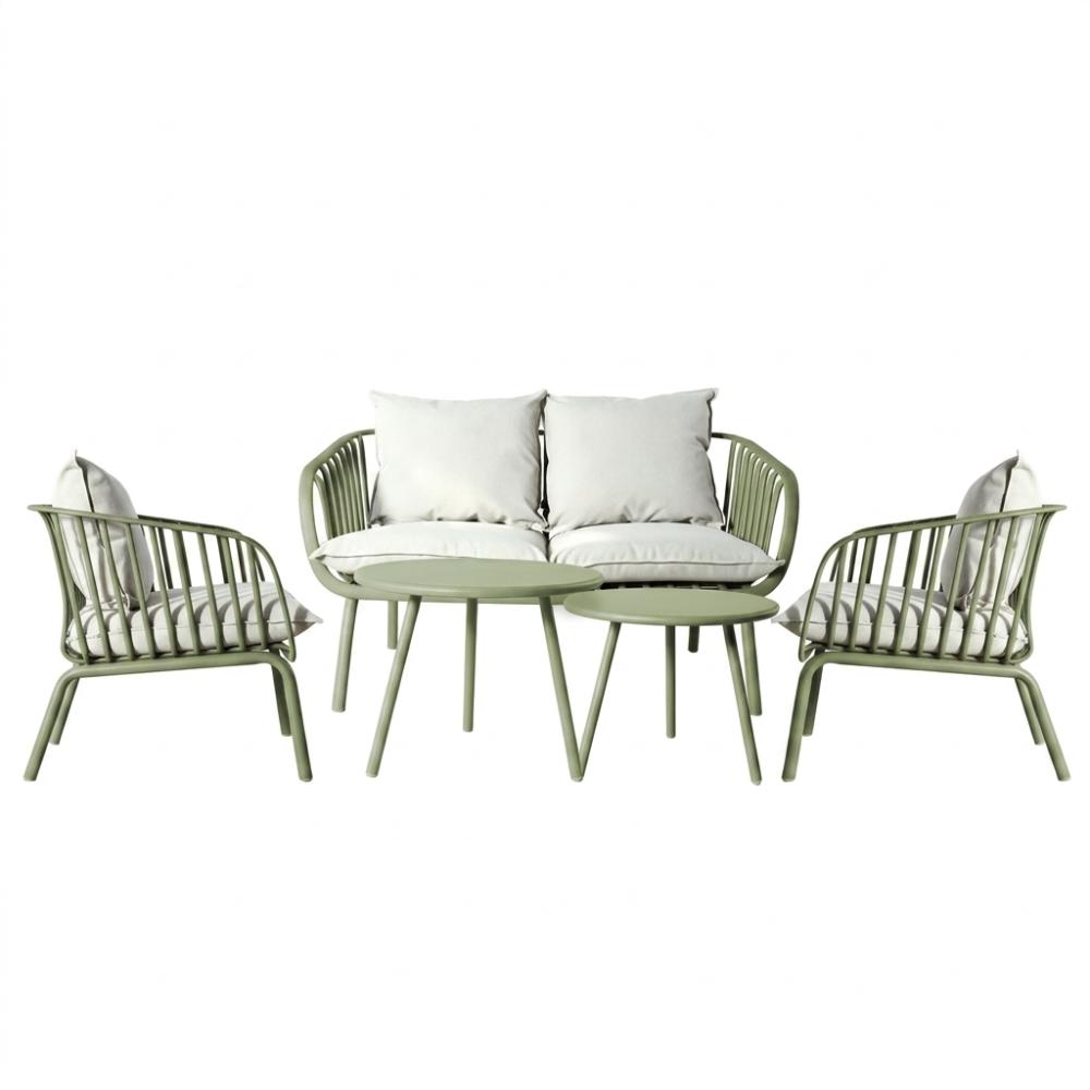 Sala de Exterior Sorrento, Verde Olivo, Con Cojines Beige, 4 Piezas
