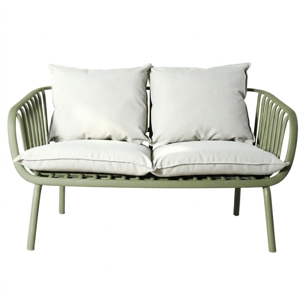 Sala de Exterior Sorrento, Verde Olivo, Con Cojines Beige, 4 Piezas