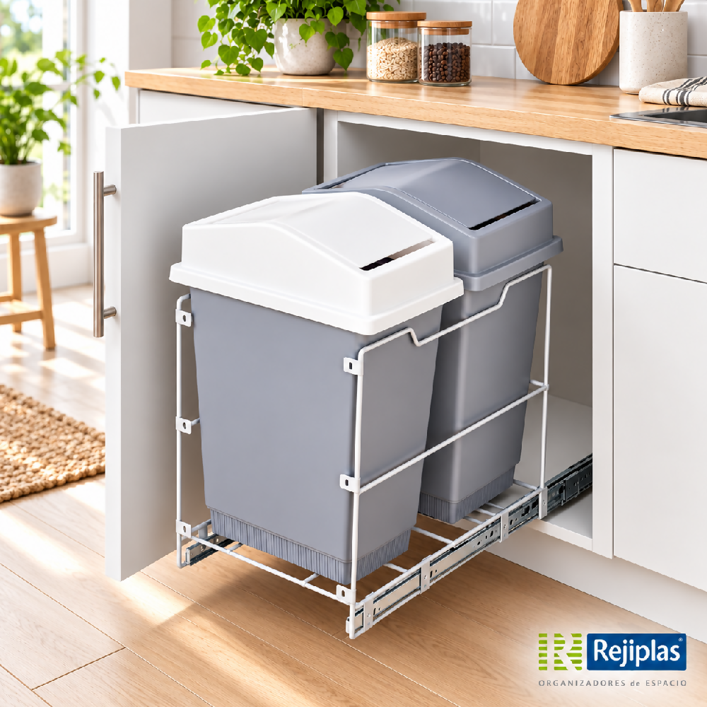 Basurera Doble Extraible 36 L para Cocina Módulo 40 cm Blanco Rejiplas