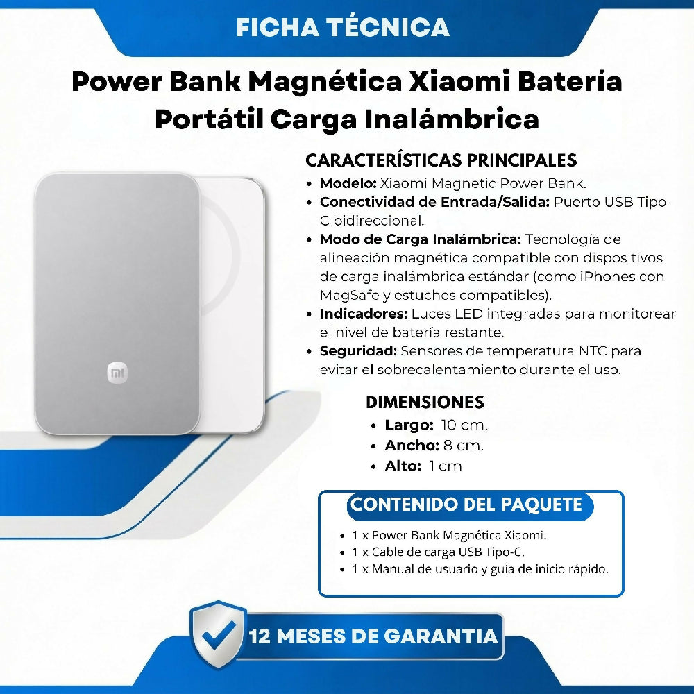 Power Bank Magnética Xiaomi Batería 5000/15W Portátil Carga Inalámbrica