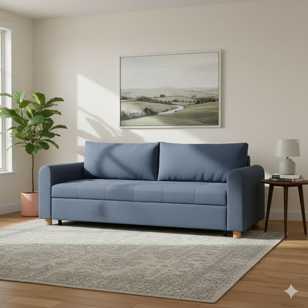 Sofa Cama Cajon Dominica 3 Puestos Tela Azul