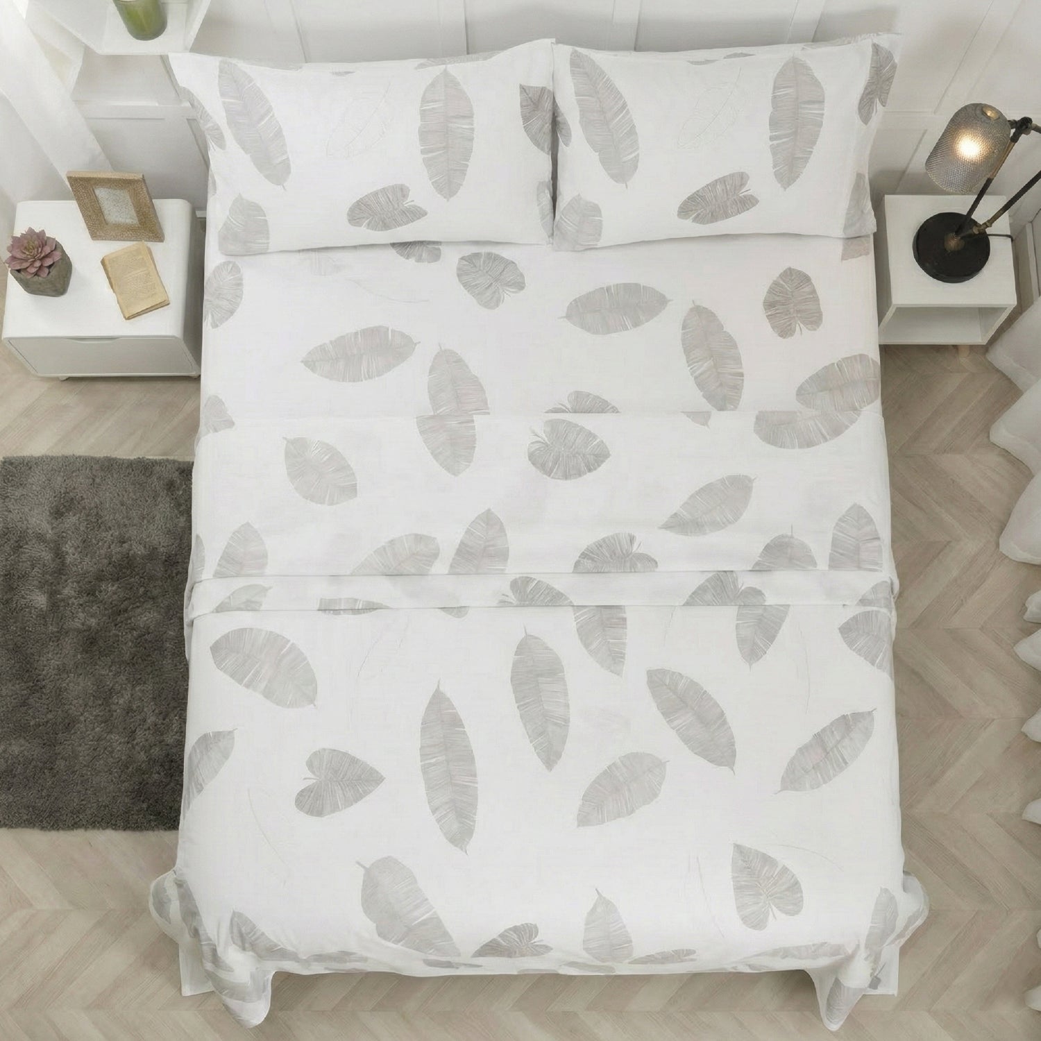 Juego Sábanas Leaf Gray Semidoble