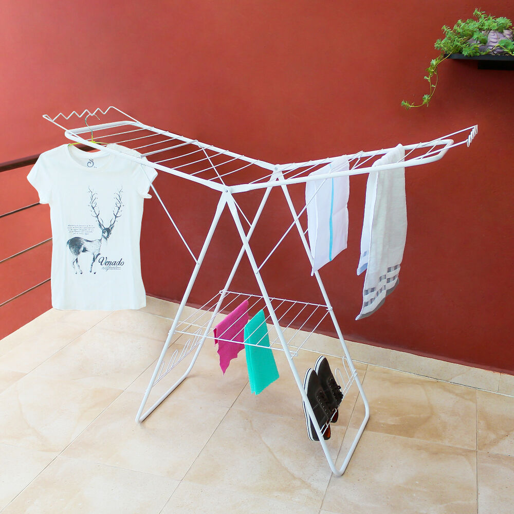 Tendedero de Piso Plegable Tipo Escalera 154x50x106,5 cm Rejiplas 25 kg con Escurridor para Zapatos