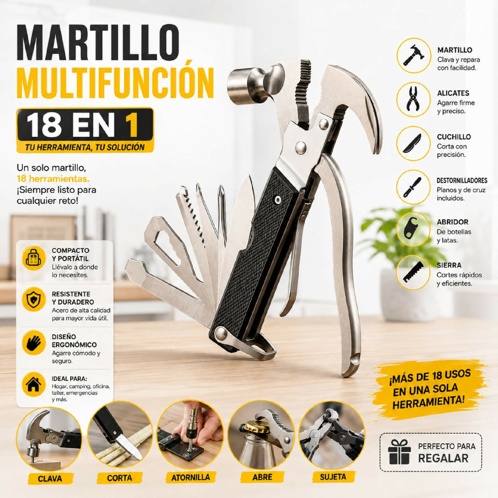 Martillo Multifunción 18 En 1 Kit Portátil De Herramientas Integradas