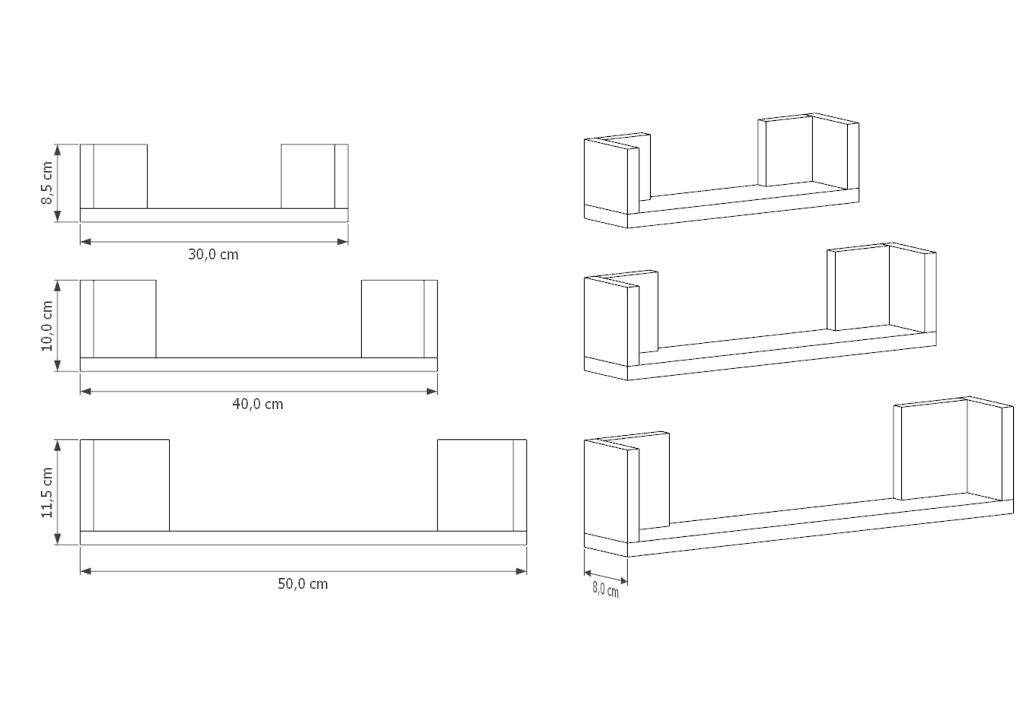 Set de Repisas en U Eva, Beige, X3 Unidades - VIRTUAL MUEBLES