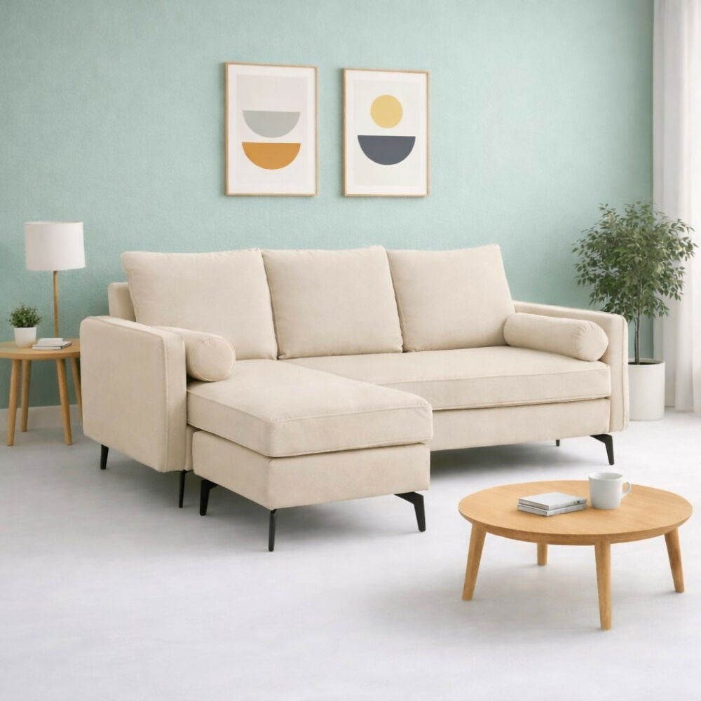 Sofá en L 3 Puestos Bidireccional Moderno Enttrambi Beige