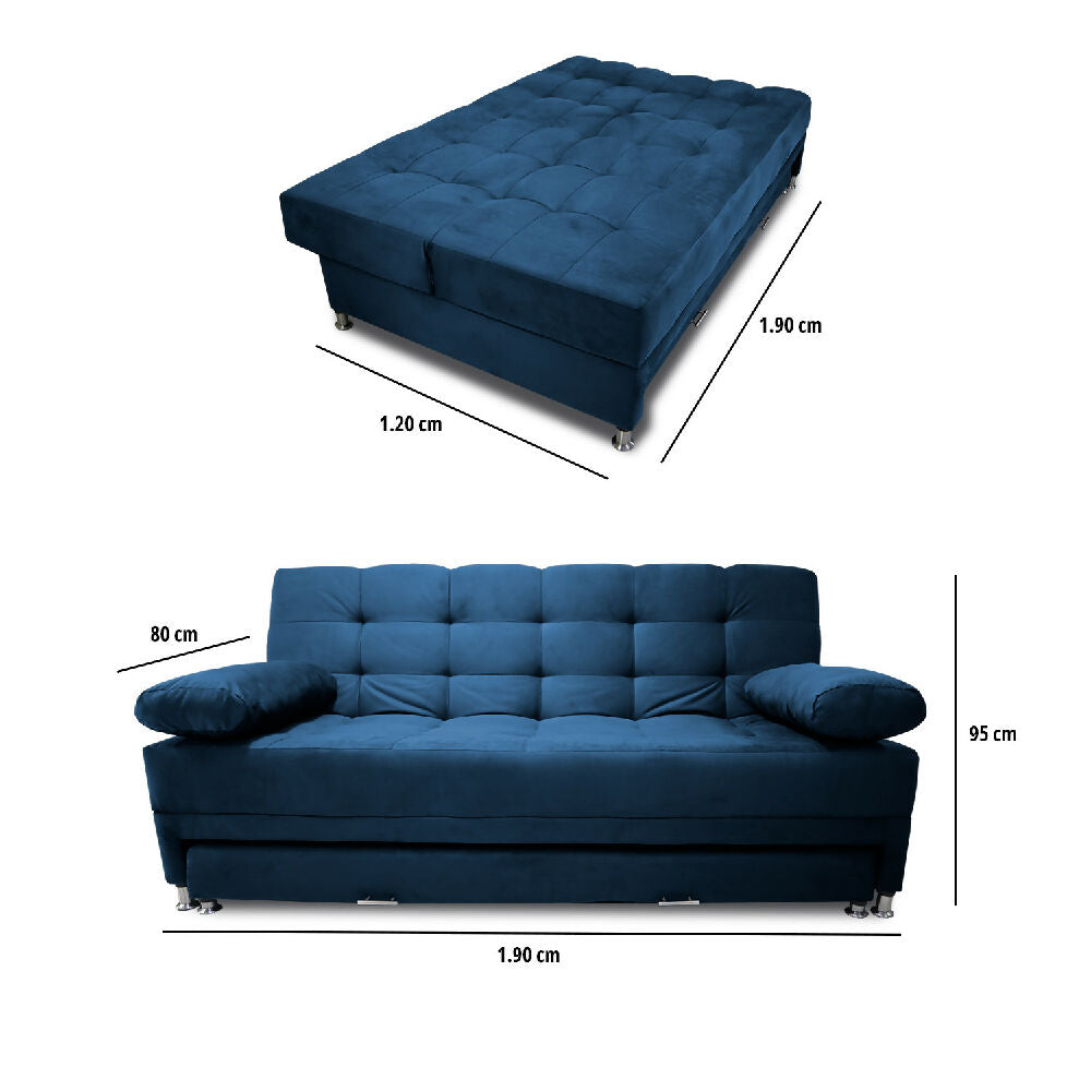 Sofá Cama Tarima Haller Tela Velvet 190X95X80 Azul Petroleo