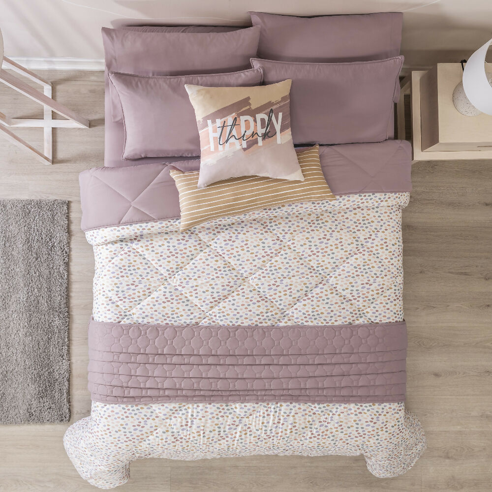 Juego Edredon Pretty, para Cama Doble y Queen, 2 Vistas (Incluye 2 Fundas 2 Cojines 1 Cubrecama)