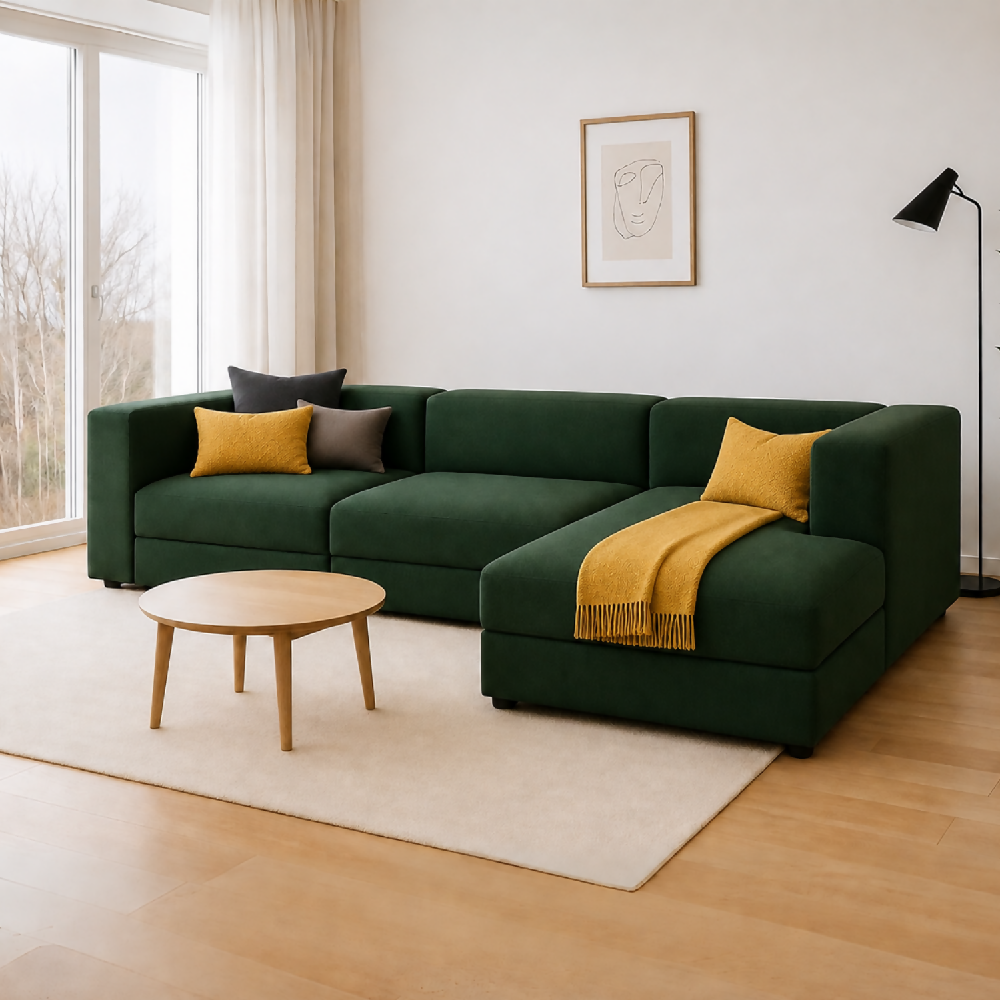 Sofá en L Derecho Lautaro Modular Tela Antifluidos Verde 310x95x71