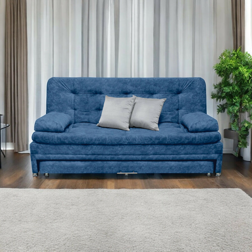 Sofa cama Nido Tarima Olsen Tela Azul - Incluye Cojines