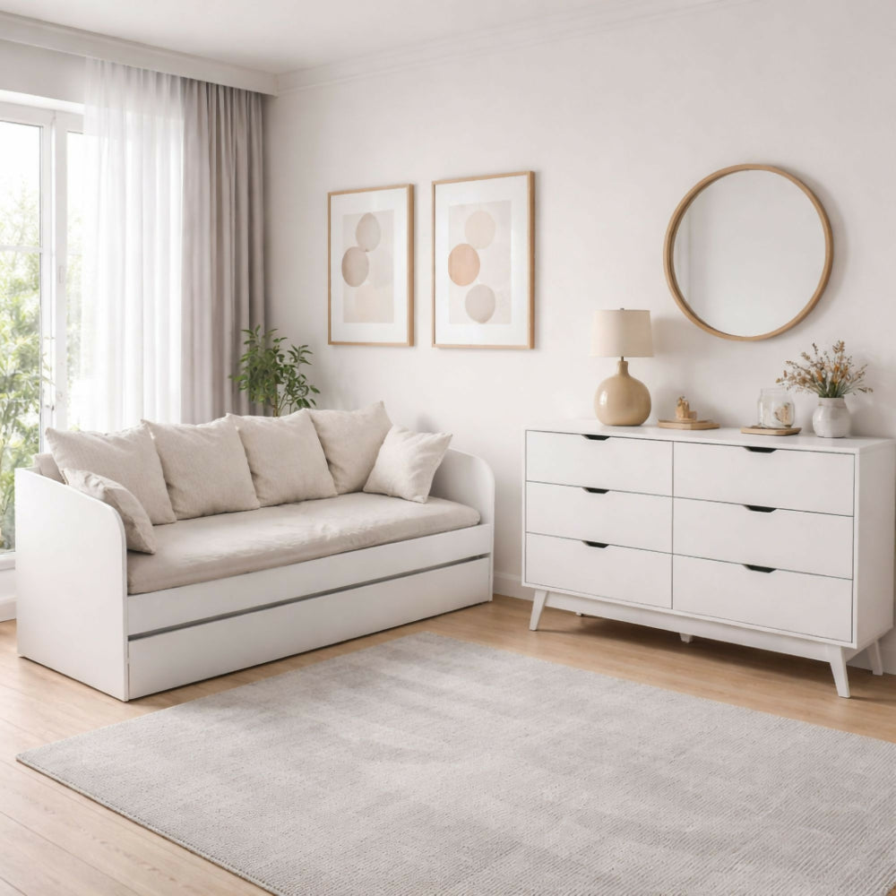 Combo Sofá Cama Atlanta Blanco + Cómoda Dakar Blanca