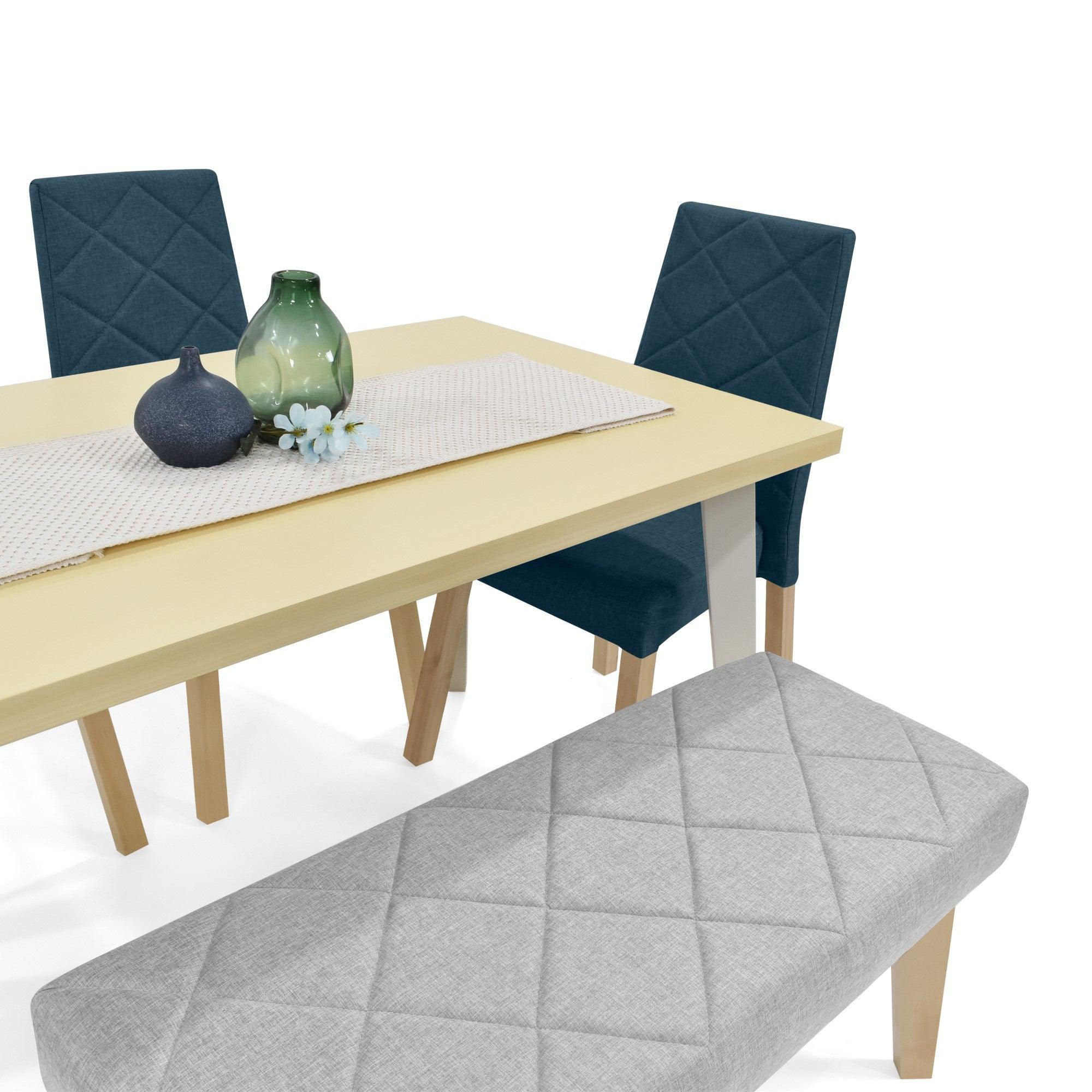 Comedor 6 Puestos Liverpool con Butaco Tela Azul Plata